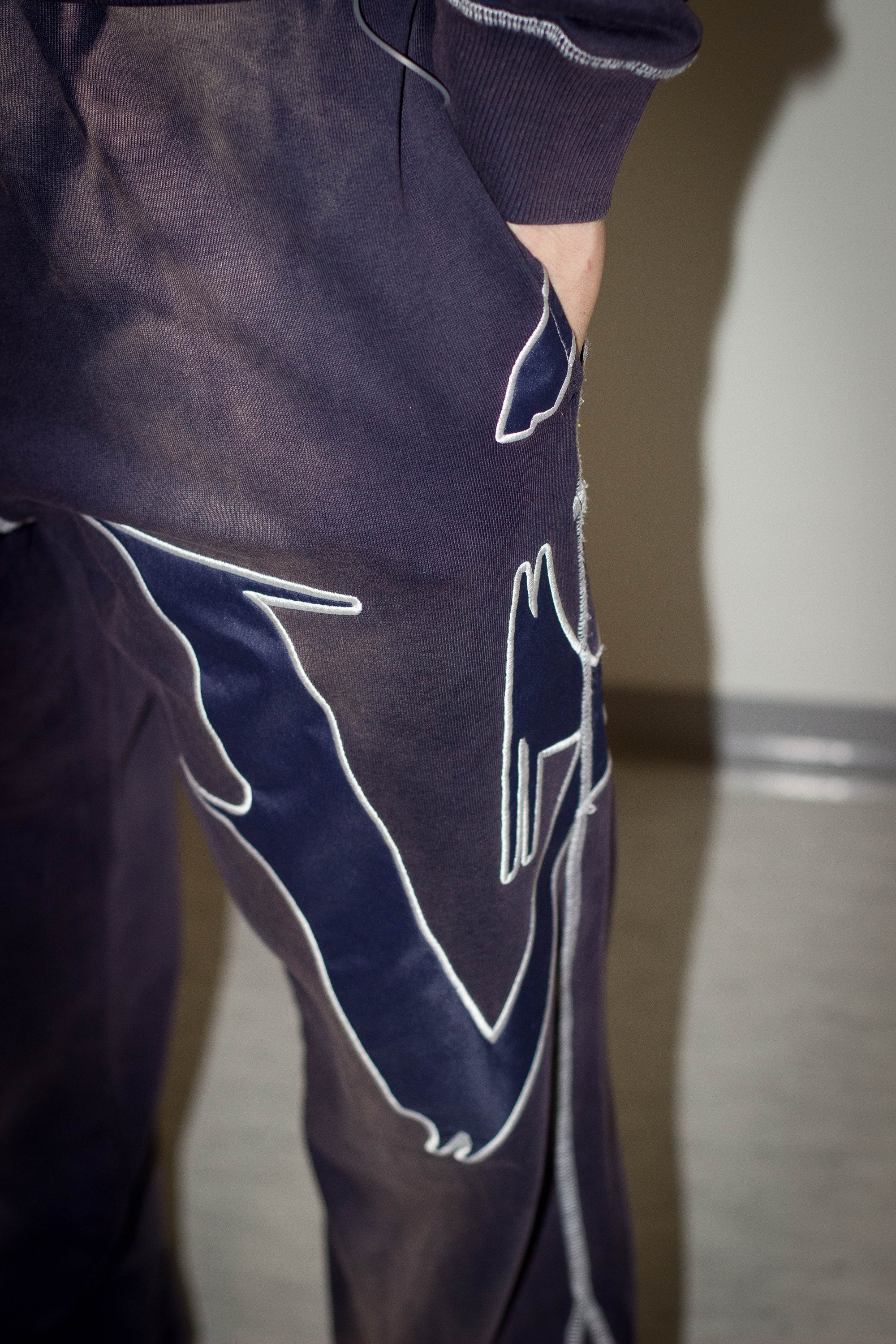Washed Navy Blue Flared Pants
